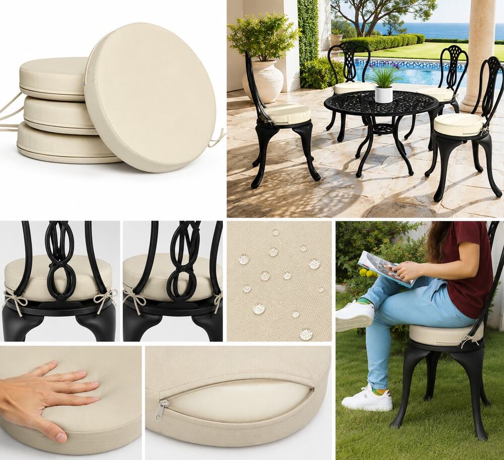 Cream Round Outdoor/Indoor Chair Cushions – Set of 4